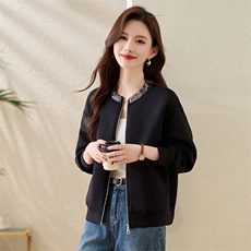 休闲珠片绣黑色外套女春季欧洲站大码上衣2025年新款时尚女装，女装短外套，美沁