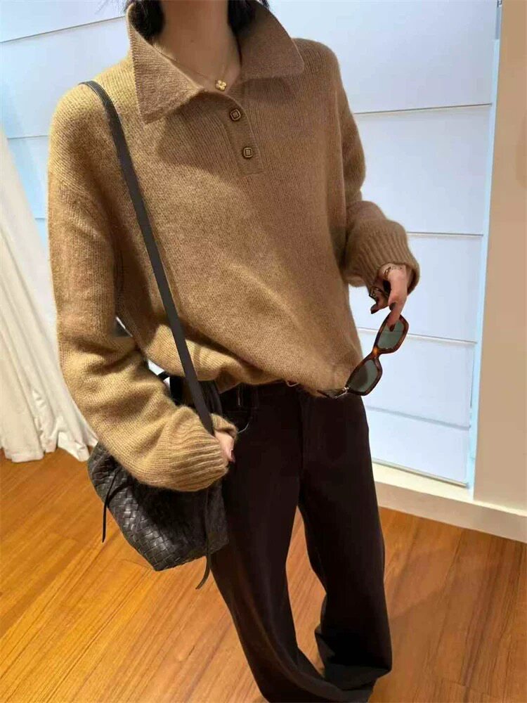 2026年秋季时尚百搭通勤简约休闲半开polo领，女装羊毛衫，圣旺供货
