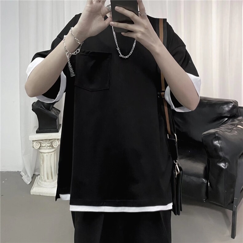 男装T恤DT12夏季假两件短袖t恤男潮牌港风炸街学生衣服男,男装T恤,星座302B