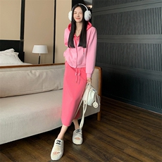 女春季新款韩版连帽卫衣开叉半身裙套装，女装套装/套裙，江南