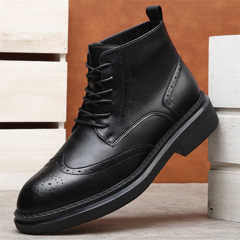 男士皮靴2024冬季新款厚底加绒6孔英伦风潮流马丁靴保暖加毛短靴，男鞋马丁靴，电商A223