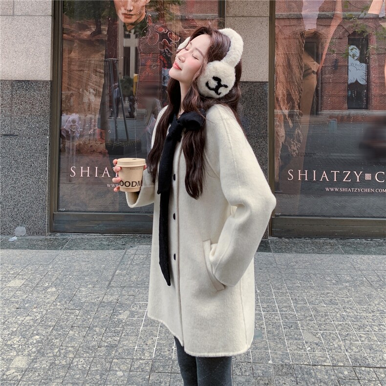 赫本风撞色双面呢羊毛大衣女冬季2025新款温柔风气质甜美日系外套,女装羊绒大衣,2C028