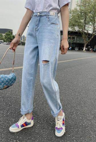 浅色破洞老爹裤，女装，可家 cutiesister