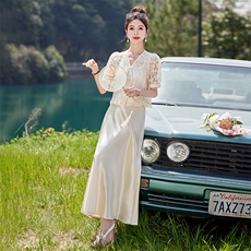 2024夏季新款小香风蕾丝上衣洋气淑女气质两件套裙，女装套装/套裙，韩蜜菓