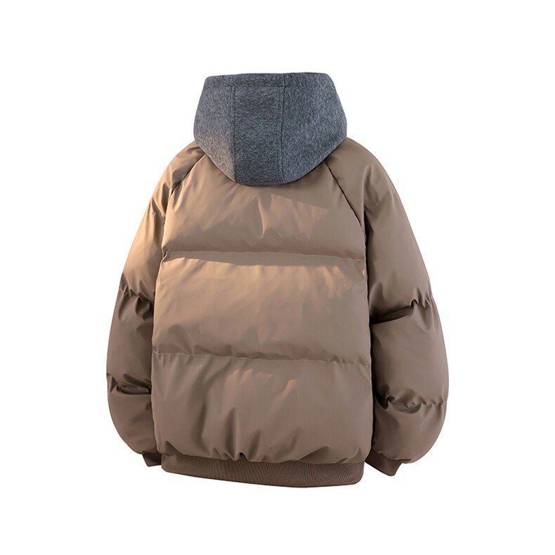 特批85厚款假两件冬季连帽PU皮加厚棉服宽松保暖百搭MY3560,男装棉衣,电商A128