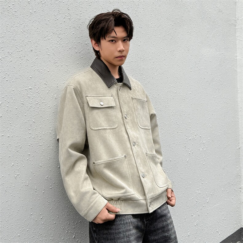 美式高街多口袋翻领绒皮夹克复古工装外套A436-W989-P95148,男装夹克,电商A436