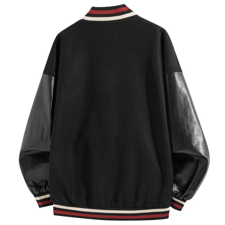 美式PU皮撞色棒球服毛呢宽松男女飞行夹克J826-P85,男装夹克,星座222-7