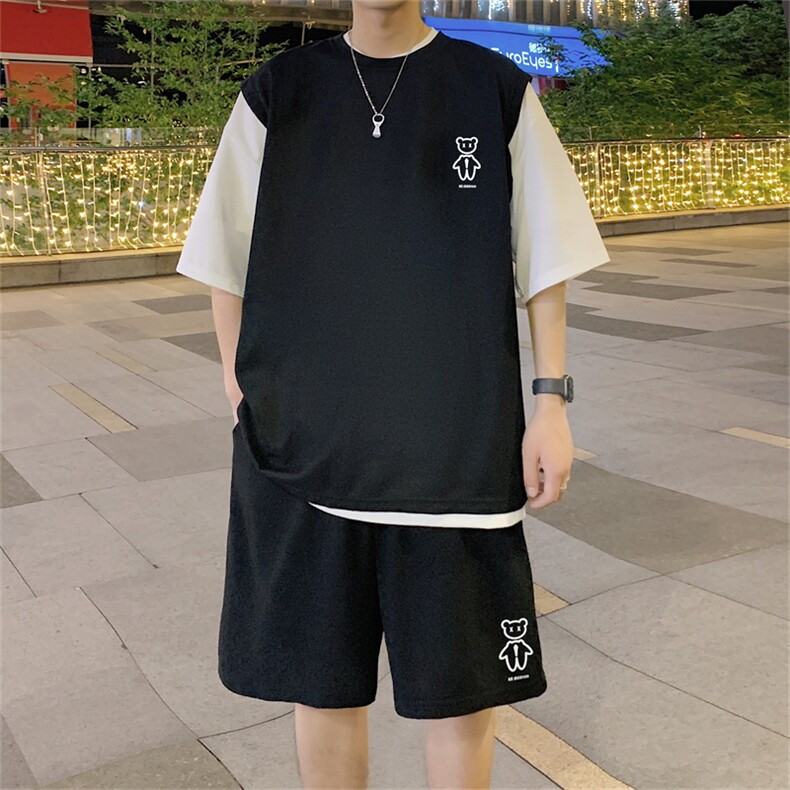 华夫格套装潮流休闲短袖短裤两件套FTZ2298-P55控78,男装休闲套装,电商B370