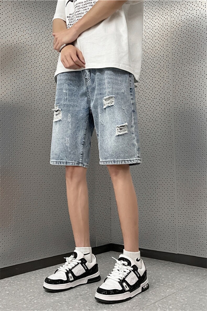 2023夏季新款港风美式高街vibe百搭休闲破洞牛仔短裤DK264-P40,男装牛仔裤,星座313A(原308A-2)
