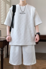 男士夏季潮牌拼接印花休闲运动五短裤套装潮流，男装牛仔裤，星座1206（原A206）