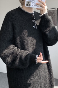 秋冬氛围感慵懒毛衣大码亨利领套头羊毛衫纽扣针织衫外套LM801P55图片