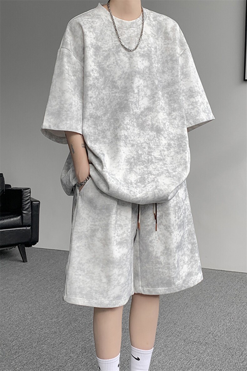 8XL-M青少年扎染短袖t恤休闲运动套装男生夏季宽松大码TZ38001P55,男装T恤,电商B312