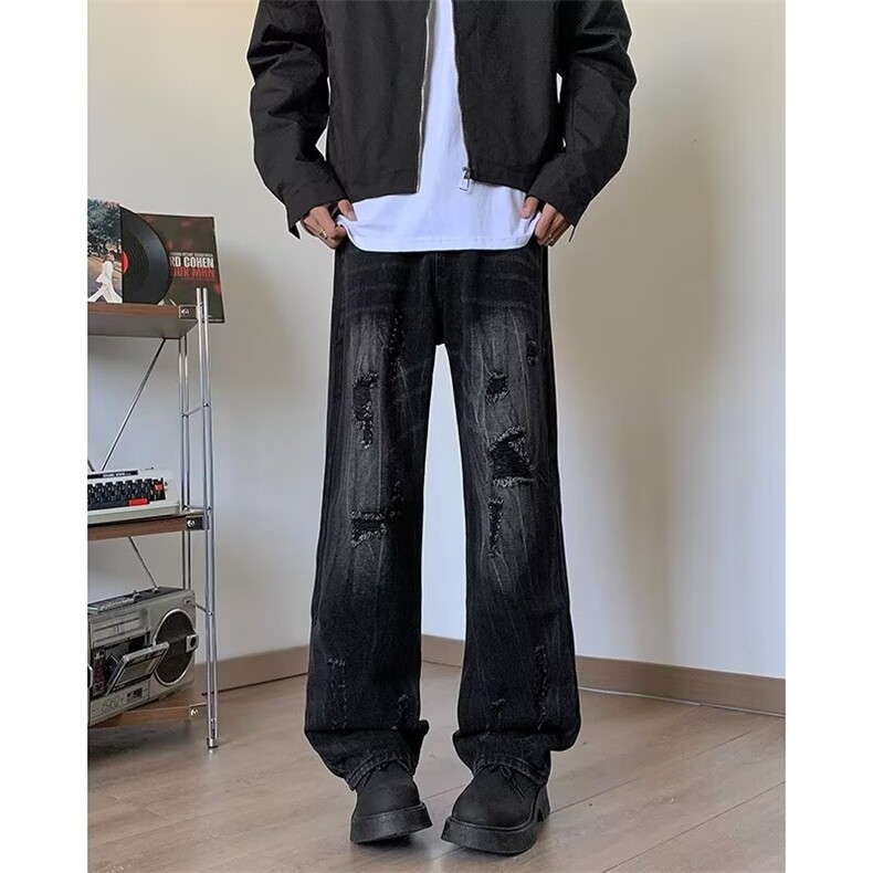 高街牛仔裤男韩版潮流痞帅气百搭破洞2024冬季ins长裤RK2312-P46,男装牛仔裤,星座412-2