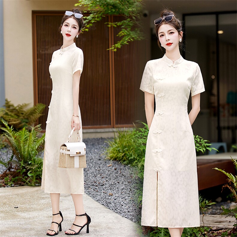 绿色旗袍连衣裙女2025新款夏季年轻款新中式复古改良气质高端,女装连衣裙,关键词