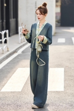新中式国风牛仔套装女2025年开春新款超火高级感阔腿裤穿搭两件套，女装套装/套裙，关键词