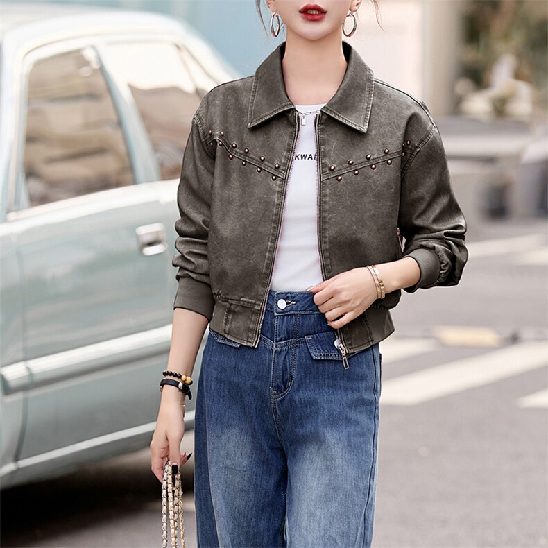 短款皮衣外套女2024年新款秋冬季时尚洋气妈妈高端小个子减龄上衣,女装皮衣,江南女神