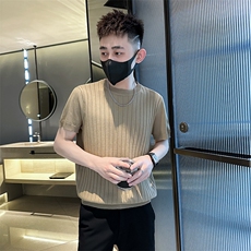 2026夏季短袖T恤圆领针织坑条上衣纯色冰丝休闲上衣T0268-P50，男装T恤，电商D342