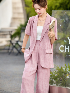 时尚套装女2025夏季新款韩版宽松显瘦短袖西装外套阔腿裤两件套潮图片