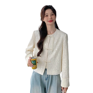 小香风盘扣亮片外套女欧洲站2025春秋季新款风气质显瘦夹克上衣图片