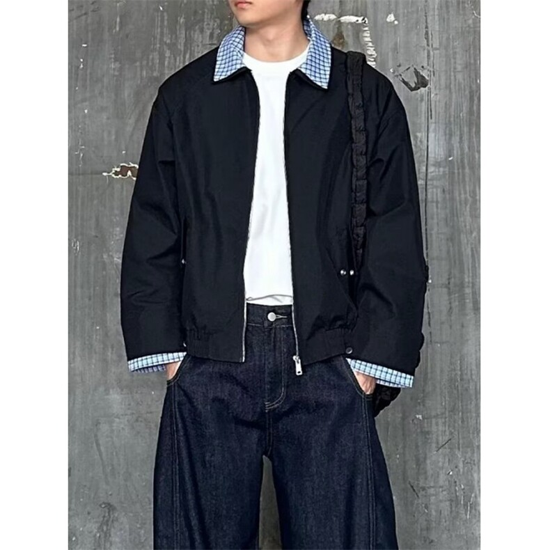 网络图现货！！假两件翻领格子夹克外套R6123-P63，男装夹克，星座1005-6