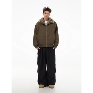 长袖拉链翻领潮座山雕美式高街解构毛领连帽棉服保暖MF360-P93图片