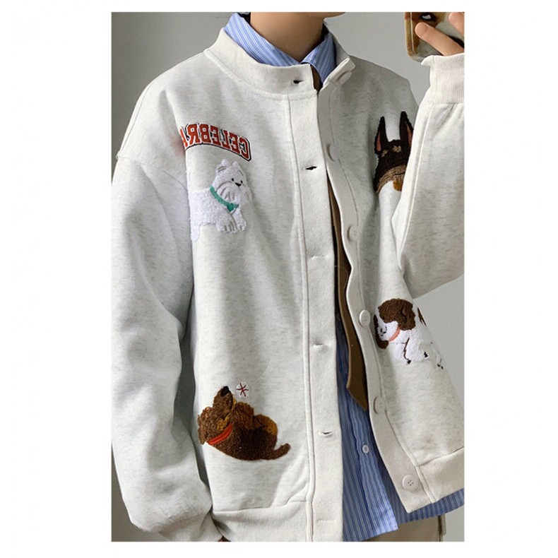 春秋美式复古刺绣卡通小狗棒球服外套男情侣夹克开衫男W6540-P62,男装夹克,星座412-1