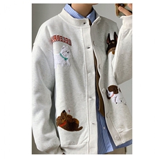 春秋美式复古刺绣卡通小狗棒球服外套男情侣夹克开衫男W6540-P62，男装夹克，星座412-1
