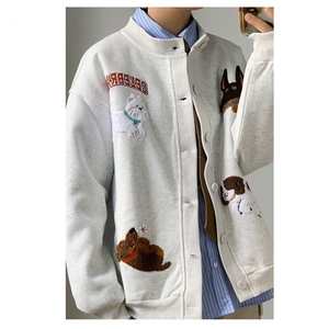 春秋美式复古刺绣卡通小狗棒球服外套男情侣夹克开衫男W6540-P62图片