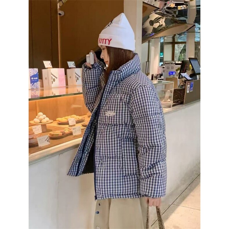 加绒加厚立领棉衣千鸟条纹格字母刺绣棉服面包服手塞棉MY23P76,男装棉衣,星座1013-1