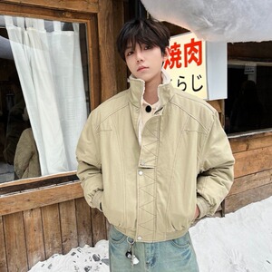 美式解构缉明线立领工装夹克秋冬款加绒加厚廓形棉服男女图片