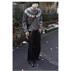 日系简约新款时尚潮流文艺高质量费尔岛提花毛衣513AMY2640P52，男装针织衫/毛衣，星座513A