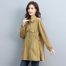 中长款女春秋2022年新款中年妈妈休闲大码衬衫休闲棉麻长袖衬衣，女装衬衫，叶笙衣