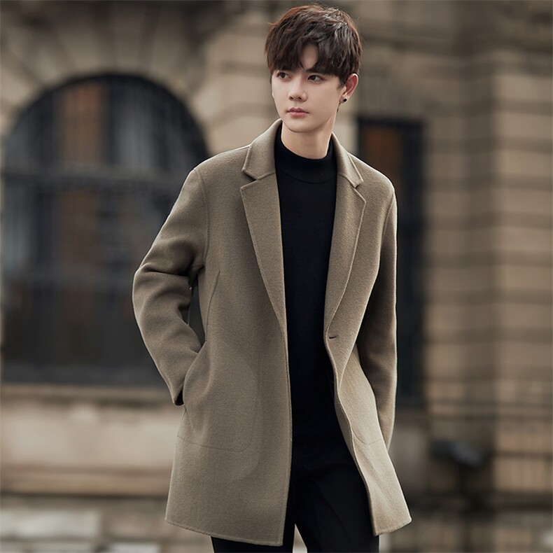 2025新款秋冬韩版时尚双面呢大衣翻领风衣Y119P315，男装风衣，电商A355（原A415）