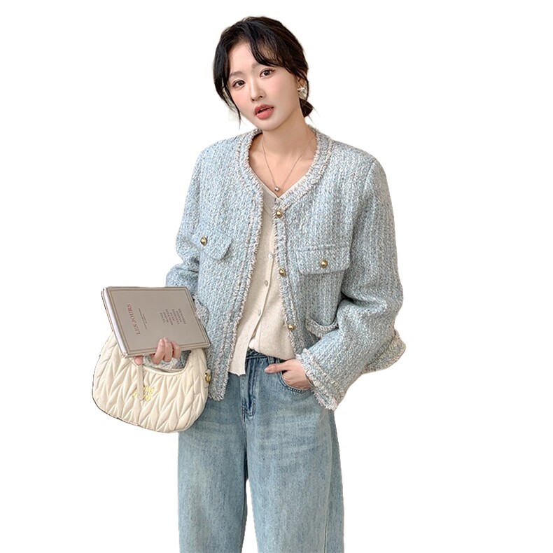 【新款】高级水蓝色小香风羽绒服加厚外套99089款P205K328,女装羽绒服,2C316