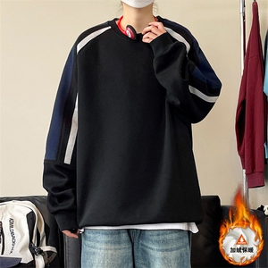 美式拼接撞色圆领卫衣大码宽松加绒加厚上衣W4650JR（加绒）特P46图片