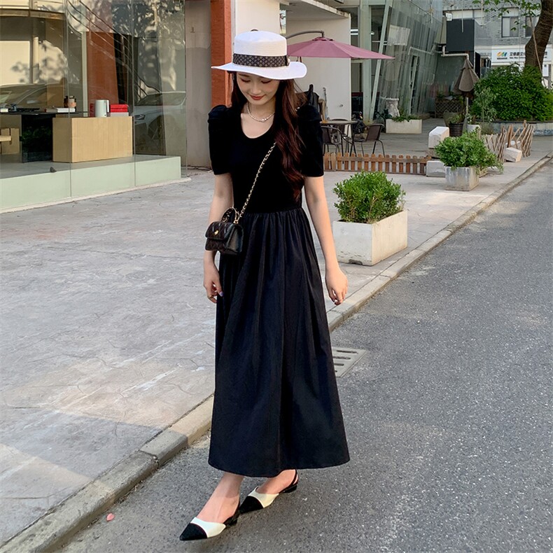 《现货新品》拼接假两件高腰休闲连衣裙,女装连衣裙,MQ