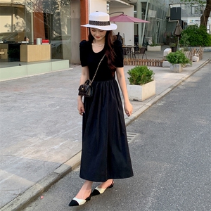 《现货新品》拼接假两件高腰休闲连衣裙图片
