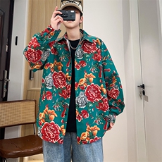 C1长袖男士宽松东北大花港风衬衣外套民族特色团队服，男装民族服装，星座115A(原星座507）