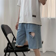 20夏季牛仔短裤五分裤热裤中裤中性男女毛边破洞中裤D，男装牛仔裤，星座1008