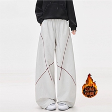 美式高街休闲裤直筒宽松撞色垂感加绒运动裤设计感阔腿长裤子男，女装休闲裤，星座506A