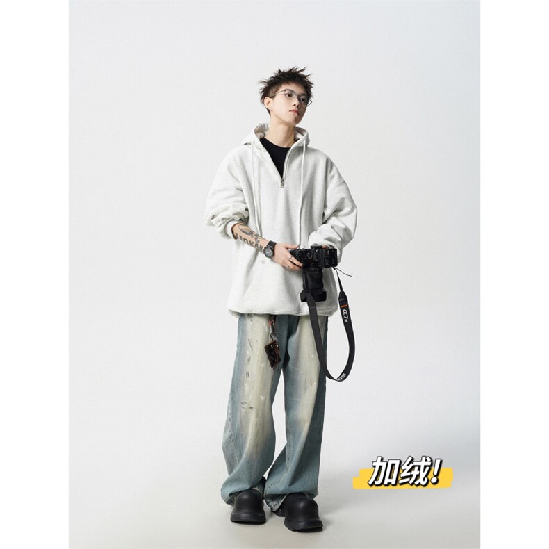 冬季加绒加厚美式半拉链连帽卫衣D309B-CC15-常规60加绒65,男装卫衣,电商D309B