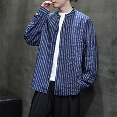 秋季新款风品质条纹长袖衬衫男立领衬衣潮新中式T2451-P68，男装衬衫，电商A227
