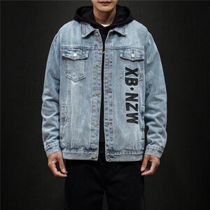 jk821-p85 M-5XL黑墙ins牛仔夹克绣花破洞大码男日系CITYBOY图片