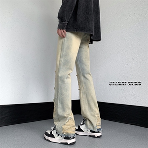 B221 美式ins高街暗黑小众修身微喇破洞牛仔裤 LK23055-P65 控88图片