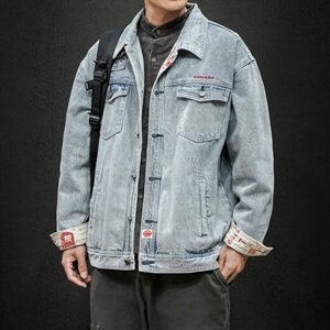 秋季牛仔衣外套复古夹克潮流宽松韩版机能上衣男DF64T图片