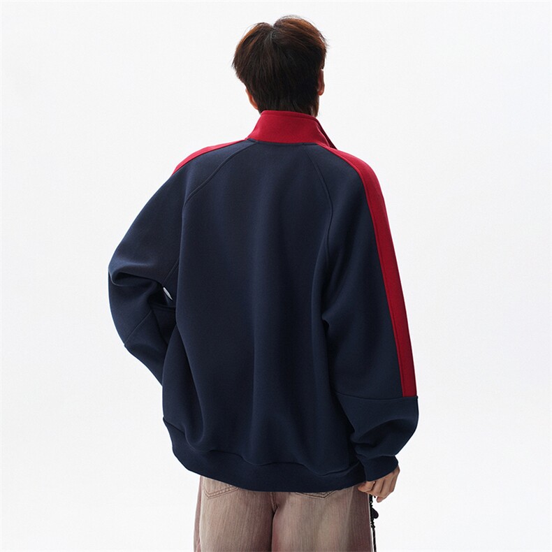 新款条纹运动机车开衫立领卫衣W611P75,男装工装外套,电商A073