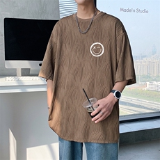 T8016P35酒店风重磅280克流线纹夏季笑脸印花高品质短袖t恤，男装T恤，电商A026-1