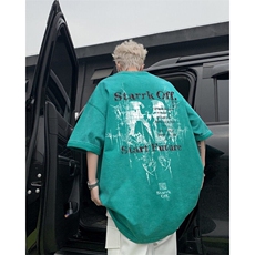 2025新款花式字母潮大码青少年水洗短袖XZ517A-3-AQ021T-P38，男装T恤，星座517A-3
