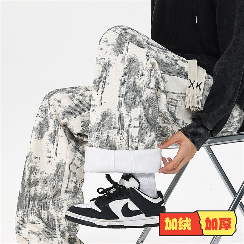 D206-1-K9124加绒-P35 美式扎染休闲阔腿裤-雪尼尔面料-400g图片
