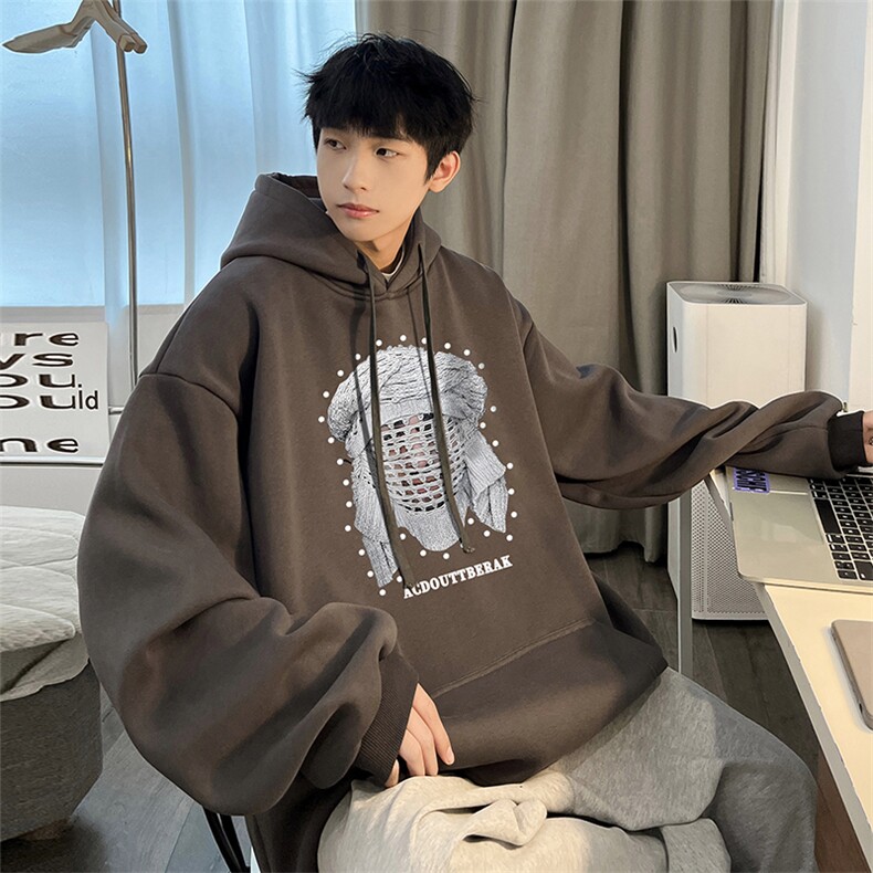 抖音得物供货可提供视频秋冬重磅美式宽松连帽卫衣DL2006,男装卫衣,电商A486